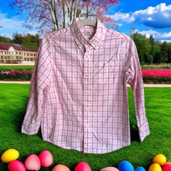 Crewcuts Boys Shirt Sz 4-5 Button Down Long Sleeve Pink White Plaid Dress‎ - Picture 2 of 5